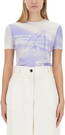Jil Sander Womens T Shirt With Logo - White viscose - Size Medium