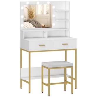 HOMCOM Tocador de maquillaje 80x40x138 cm blanco