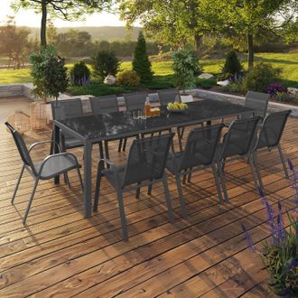 IDMarket Conjunto De Muebles De Jard&iacute;n Madrid Mesa 240 Cm Y 10 Sillas Apilables Gris Antracita