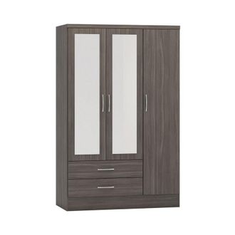 Seconique Seconique - Nevada 3 Door 2 Drawer Mirrored Wardrobe - L52 x W116 x H182.5 cm - Black Wood Grain