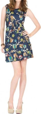 Papillon Owl & Squirl Print Drape Collar Sweater Dress In Navy