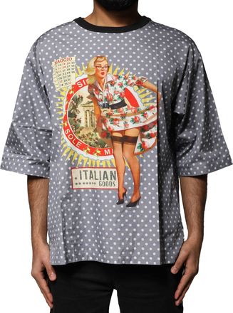 Dolce & Gabbana Mens Gray Polka Dot Pin-Up Print Crew Neck T-Shirt Cotton