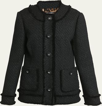 Dolce & Gabbana Rachel Tweed Fringe-Trim Jacket