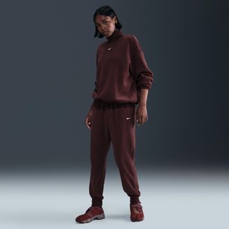 Nike Womens Nike Sportswear Phoenix Plush Mid-Rise Cozy Fleece Pants in Red | HQ7644-652