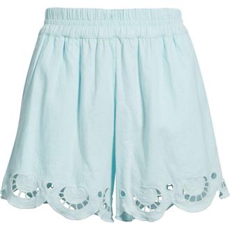 Treasure & Bond Cutwork Hem Linen Blend Pull-On Shorts in Blue Glow at Nordstrom, Size Xx-Large