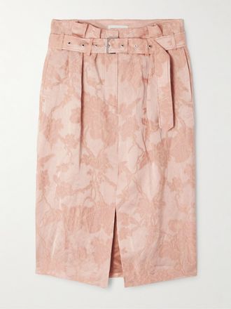Dries Van Noten Gonna In Misto Lino Jacquard Con Pinces E Cintura - Rosa