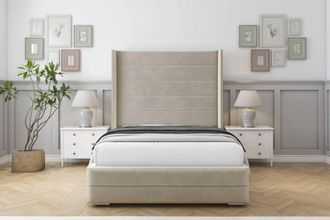Sloomy Sterling Plush Bed Frame With 50 Upholstered Wingback Headboard in Cream | Size: Super King
