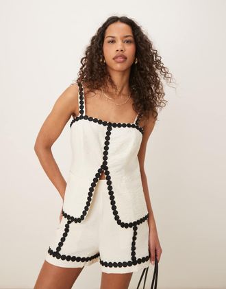 Asos tailored square neck top with rik rak trim in white - part of a set