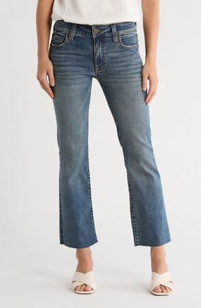 Kut from the Kloth Nikki Raw Hem Ankle Flare Leg Jeans in Penstemon at Nordstrom Rack, Size 12