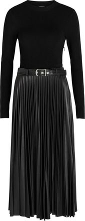 SIMKHAI Abilene Belted Knit and Faux Leather Midi Dress - Black - XL (UK16 / XL)