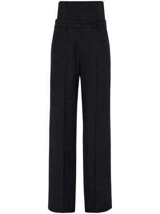 Brunello Cucinelli high-waisted tailored trousers - women - Viscose/Linen/Flax - 42 - Black