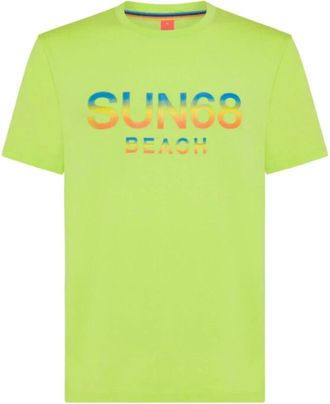 Sun 68 Gele Katoenen Grote Logo T-shirt - Heren - T-shirts - Groen - M - Katoen - Tops