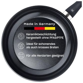 FISSLER 111-001-20-100-0 Essential Padella Antiaderente Ceramica 20 Cm Alluminio Riciclato Senza Pfas Ptfe Induzione Made In Germany Colore Nero