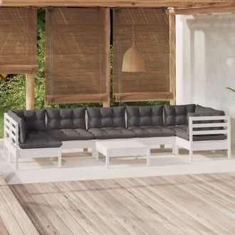 vidaXL Vidaxl - Muebles De Jard&iacute;n 8 Pzas Con Cojines Blanco Madera De Pino