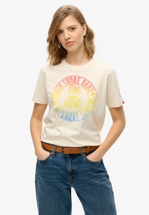 Superdry Kurzarmshirt SUPERDRY LO-FI OUTDOOR RELAXED TEE, Damen, Gr. XS, beige (cream), Single Jersey, Obermaterial: 100% Baumwolle, bedruckt, relaxed fit norm