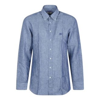 Etro Button-down overhemd met logo - Heren - Casual Overhemden - Blauw - L - Katoen - Overhemden