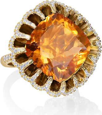 Mindi Mond Floating Citrine & Diamond Pav&eacute; Cocktail Ring in 18 Yellow Gold at Nordstrom, Size 7