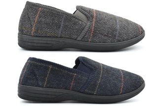 Generic Mens Carpet Slippers Slip On Slipper Boys Slippers Extra Large Size 14 Size 13 Mens Slipper Slip In Twin Gusset Herringbone Textile Sizes 6-14 Navy/Gr