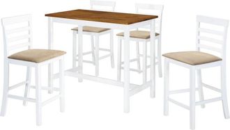 vidaXL Set Mesa Y Sillas De Bar 5 Piezas Madera Maciza Marr&oacute;n Y Blanco Vidaxl