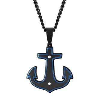 Robert Alton Stainless Steel with Black & Blue Finish Anchor Pendant