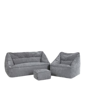 Icon Brand 3 pufs de chenilla: sof&aacute;, sill&oacute;n y reposapi&eacute;s cuadrada, gris