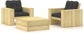 vidaXL Set Muebles De Jard&iacute;n Y Cojines 3 Pzas Madera Pino Impregnada Vidaxl