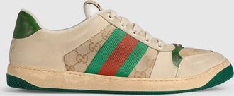 Gucci Mens GG Screener Sneaker, Beige, Leather