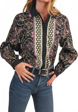 Merci Miley Button Up Top In Black/ Multi