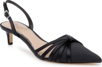 Badgley Mischka Patricia Slingback Pointed Toe Kitten Heel Pump in Black Satin at Nordstrom, Size 6.5