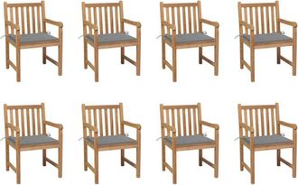 vidaXL Sillas De Jard&iacute;n 8 Uds Madera Maciza De Teca Cojines Gris Vidaxl