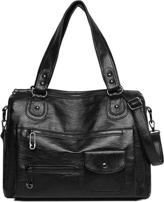 Generic Bag Leather Women Handbags Female Leisure Shoulder Bags Large Capacity Tote(Black)