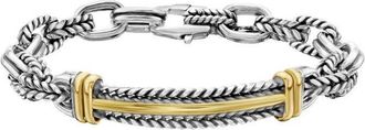Tresorra Sterling Silver & 18K Yellow Gold Mens Cable ID Link Bracelet
