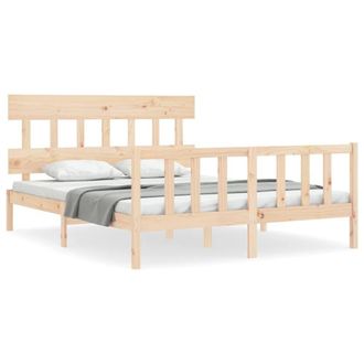 Berkfield Home Bed Frame with Headboard 160x200 cm Solid Wood in Light Tan