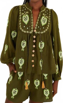 Farm Rio Embroidered Blouse In Green