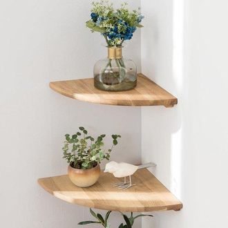 OEM Juego De 2 Piezas: - Escuadra De Esquina De Roble Macizo De 18 Cm - Soporte De Pared Redondo Flotante - Con Sistema De Gesti&oacute;n De Cables Para Altavoce