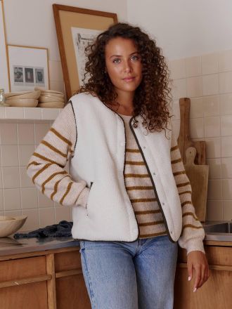 Vertbaudet Damen Wende-Weste aus Teddyfleece / Feincord Familien-Capsule wollwei&szlig;