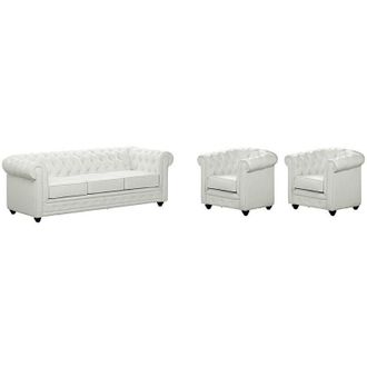Vente-Unique Vente-unique - Divano 3 posti e 2 poltrone chesterfield in similpelle Bianco