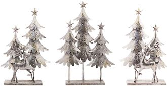 Melrose International Silver Hammered Metal Deer with Trees Display (Set of 3) - Silver