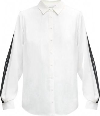 Elie Tahari Womens London Blouse In Sky White With Noir