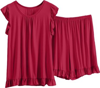 Generic Womens Pyjamas Sets Sleeveless Cotton Tank Top with Shorts Cami Sleepwear Comfy Loose Fit Pj Sets Casual Summer Nightwear (Style1-Wine, XXXXXXXXL)