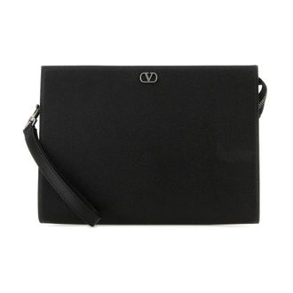 Valentino Bags, male, Black, Size: ONE SIZE Vlogo Signature Grainy Calfskin Pouch