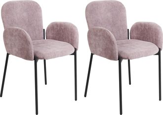 Beliani Conjunto De 2 Sillas De Comedor Retro Vintage Tejido Tapizado De Poli&eacute;ster Con Reposabrazos Rosa Albee
