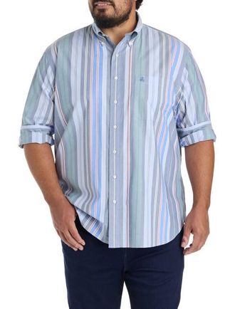 Brooks Brothers Big & Tall Multi-Striped Friday Sport Shirt in Stripe Blue Green at Nordstrom, Size Xx-Large
