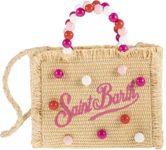 MC2 Saint Barth Gewebte Minitasche mit dekorativen Perlen und gesticktem Logo