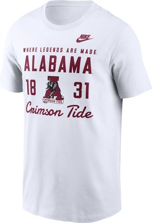 Nike Alabama Legacy Stacked Est Nike Mens College T-Shirt in White | N19910AABV-AZ2