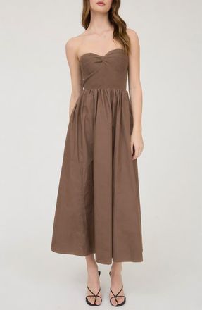 Blu Pepper Mixed Media Strapless Midi Dress in Brown at Nordstrom Rack, Size Medium