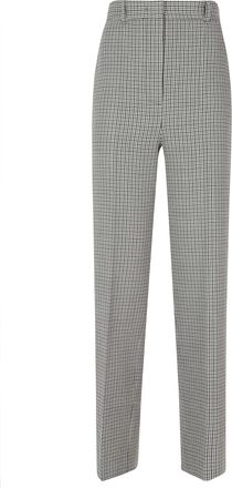 Ports 1961 Ivory Gray Checkered Button Detail Virgin Wool Pants