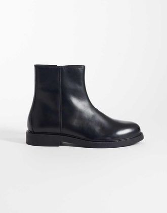 Asos Stivali con zip in pelle neri-Nero