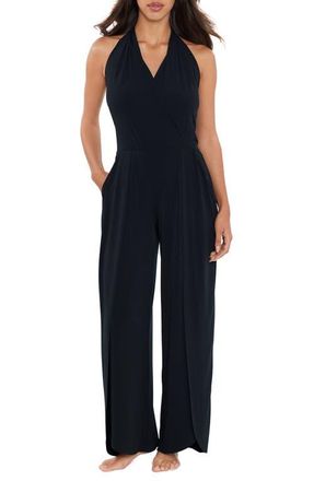 Magic Suit By Miraclesuit Halter Cover-Up Jumpsuit in Black at Nordstrom, Size Medium
