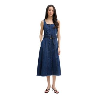 Joseph Ribkoff Kleedjes, Dames, Blauw, 2Xl, Denim, Denim Fit and Flare Midi Jurk